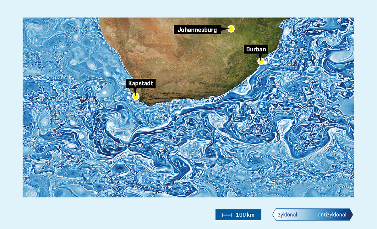 Simulierte Strömungen um Südafrika