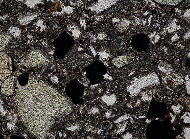 Microscope image of a volcanic rock