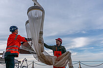 Deployment of a multi plankton net on board the ALKOR in the Baltic Sea. Photo: Sarah Kaehlert, GEOMAR