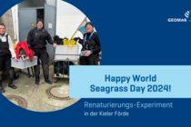 Gruppenfoto Seegrasexperiment, 3 Wissenschafter:innenin Tauchanzügen