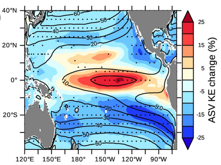 Eine Karte des pazifischen Ozeans mit rot und blau eingefärbten Flächen