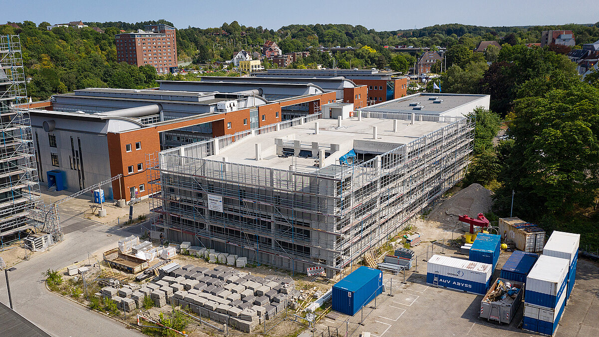Aerial view of the parking facility in August 2020