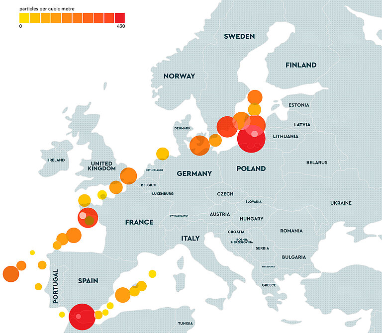 Karte zur Verbreitung der Mikroplastik-Proben.