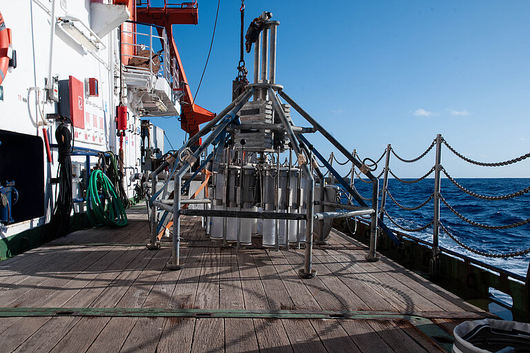 Multicorer on the workin deck of RV POSEIDON