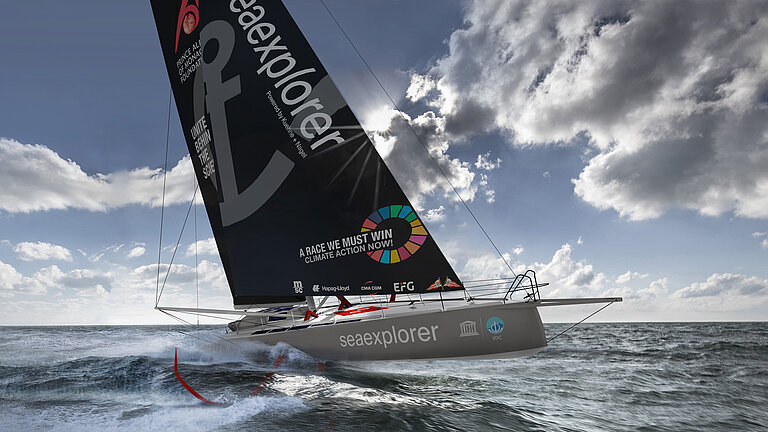 Ein Segelboot, besser gesagt eine Rennyacht, auf dem Meer