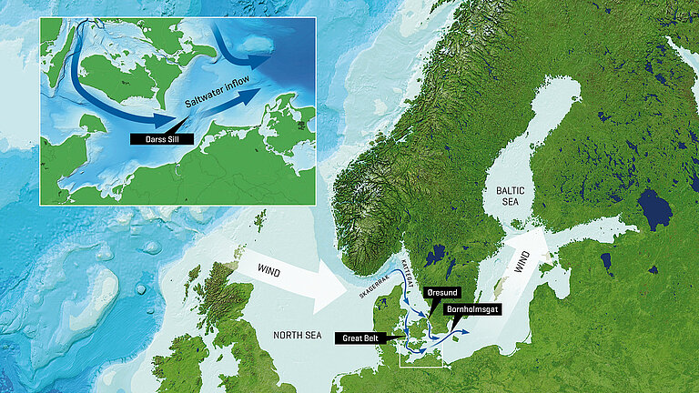 Wind forcing and saltwater input through the Danish Archipelago into the central Baltic Sea