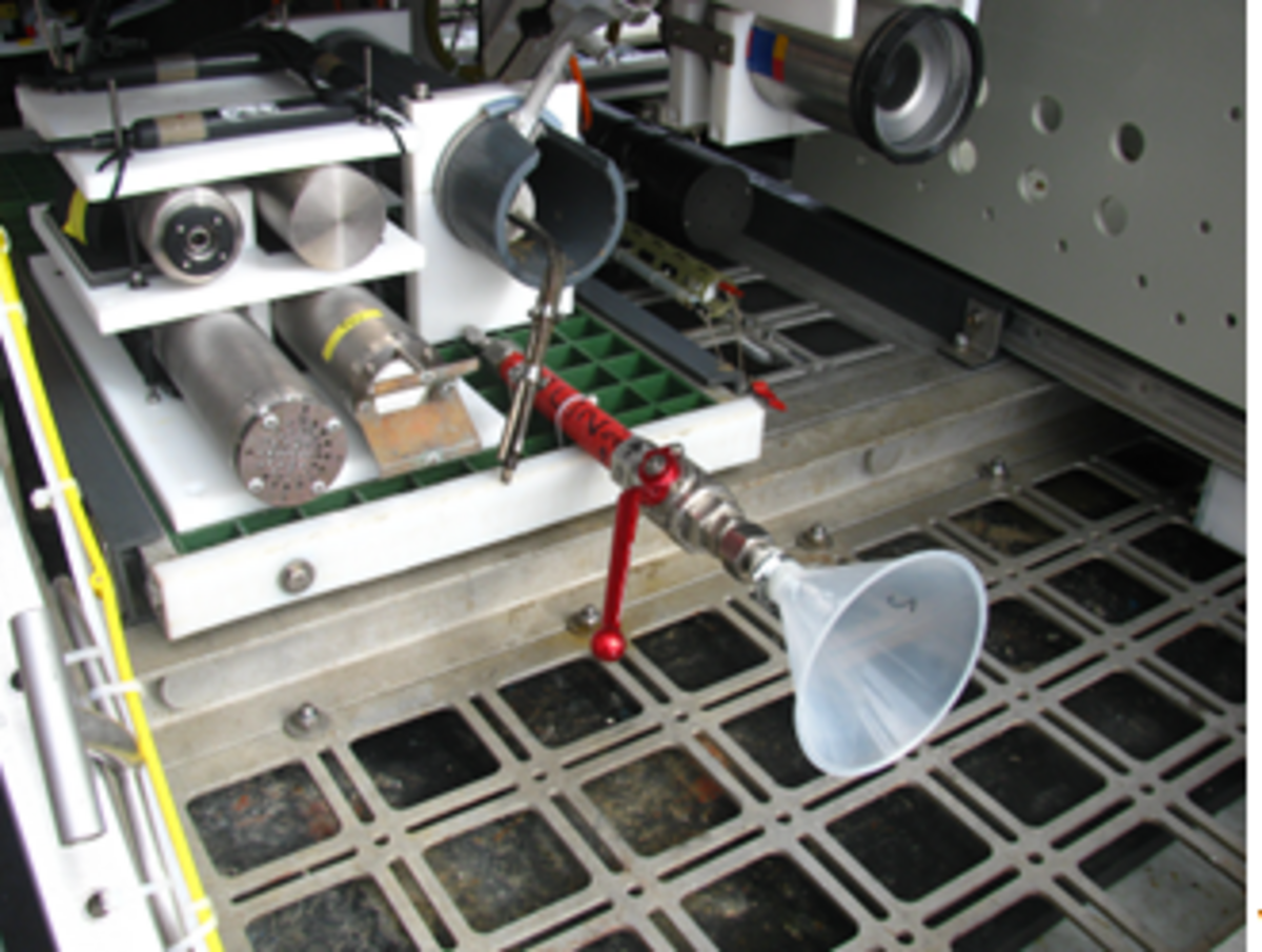 View of starboard drawer of ROV Kiel 6000 with CONTROS probes, gas sampler, KIPS nozzle and HDTV camera.