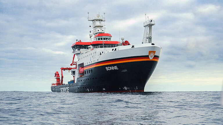 A large research vessel at sea