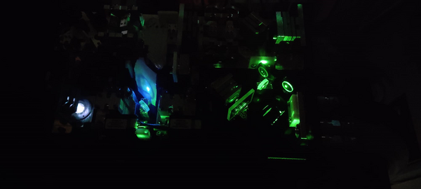 Figure 2: Picture of the visible beams of the OPO-laser system. (Photo: Marco Schmidt)