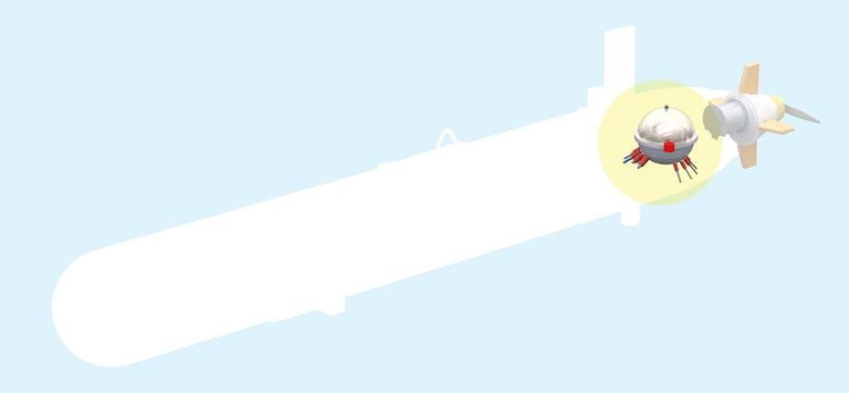 Hauptdruckkörper mit Hauptrechner und Beschleunigungssensor (INS) zur Navigation und Steuerung des AUVs.