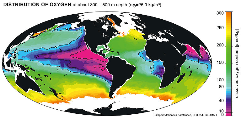 In der biogeochemischen Modellierung werden die Wechselwirkungen von elementaren Stoffen im Ozean untersucht. Dazu gehört auch die Verteilung von Sauerstoff.