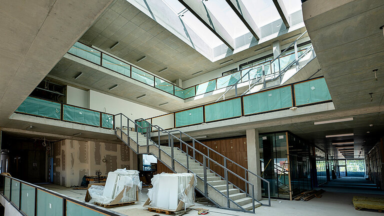 View of the stairwell at the main entrance as seen from the second floor. 