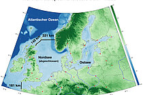 Karte der Nordsee mit den beiden vorgeschlagenen Dammprojekten. Nach Groeskamp / Kjellsson, 2020).