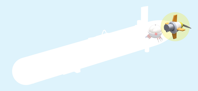 Antriebseinheit: Propeller mit vier jeweils paarweise ansteuerbaren Finnen.