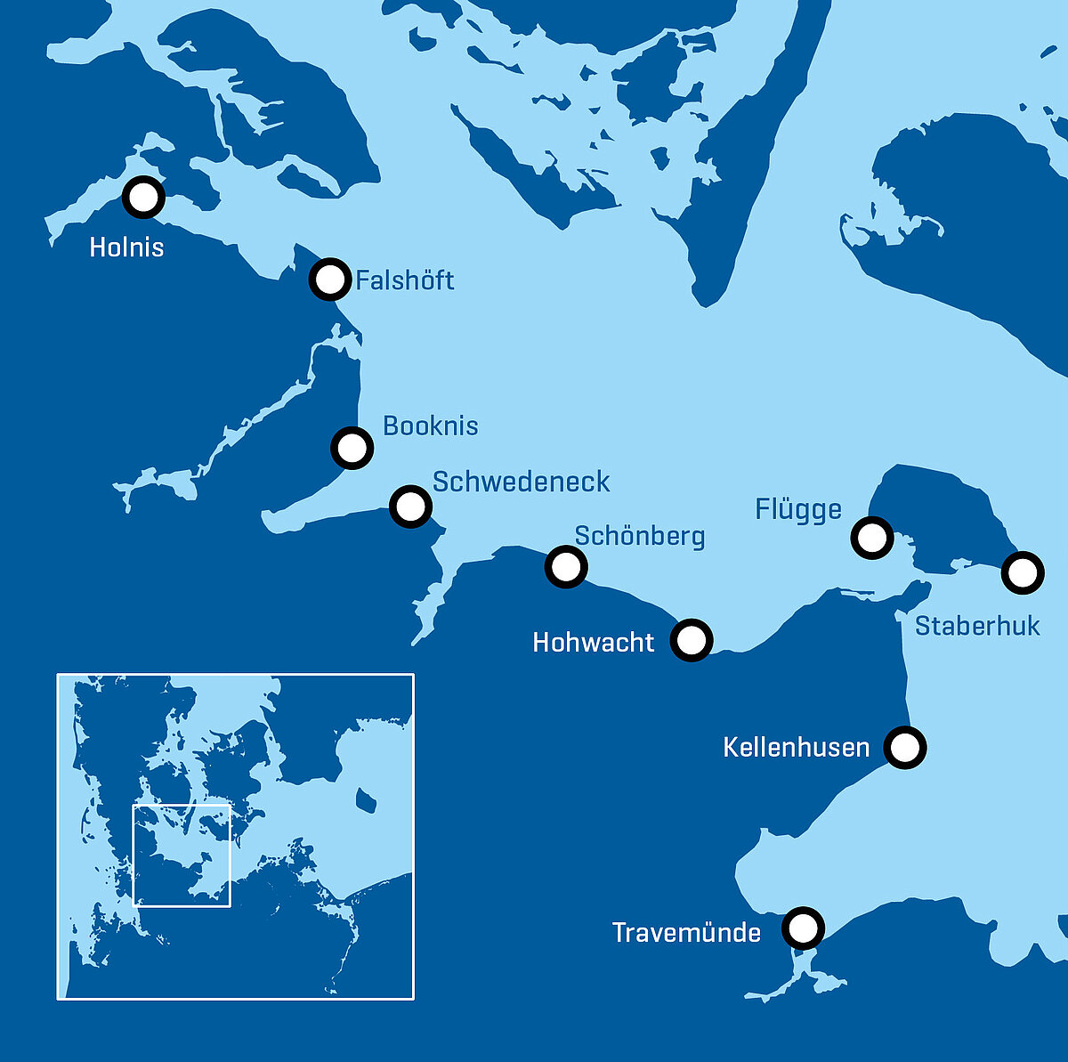 Die Standorte des Sandprobennahme 2018 an zehn Ostseestränden. 