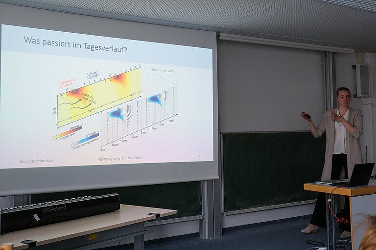 Anna Christina Hans stellt ihre Forschungsergebnisse zu Wechselwirkungen von Ozean und Atmosphäre vor. 