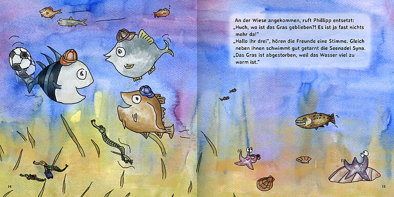 Innenseite aus Phillip Fisch 4 "Hitzefrei". Illustration: Ragni Lynn Mack.