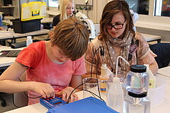 Schülerinnen messen pH-Wert