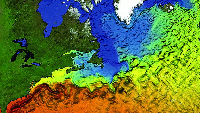 Eine Karte mit bunten Farben von Rot über Gelb, Grün, Blau bis Violett