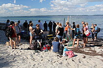 Die Workshopteilnehmer bereiten sich für die Probennahme am Strand vor. Foto: Joachim Dengg, GEOMAR