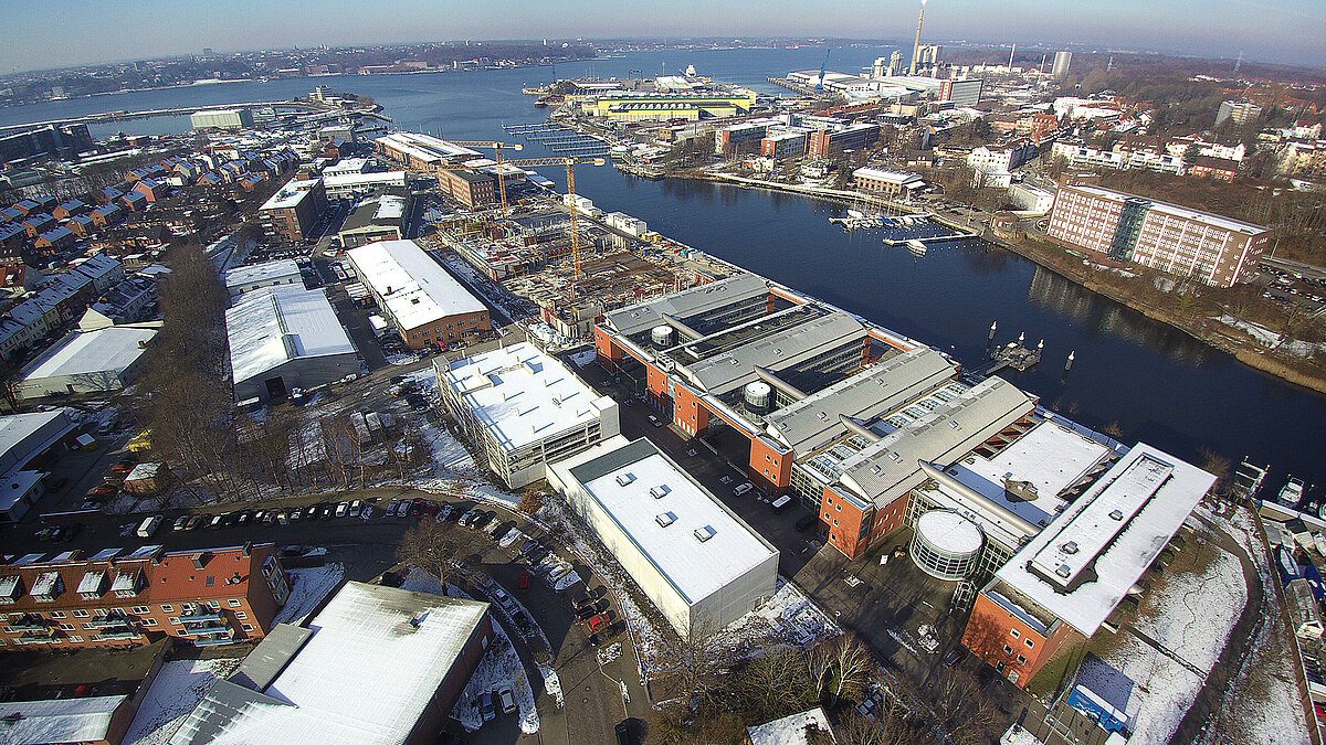 Aerial view of the construction site in February 2018