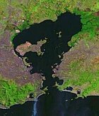 Guanbara Bay. Rio de Janeiro is on the left hand side of the photo, Niterói on the right.