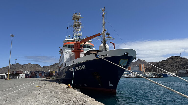 A research vessel in the harbour