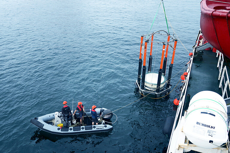 Launch of a mesocosm. Photo: U. Riebesell, GEOMAR
