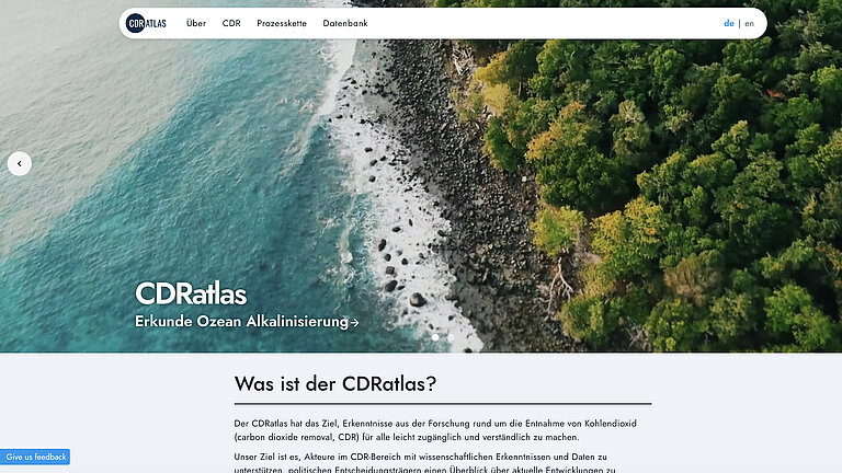 Screenshot of a website showing a section of coastline from the air
