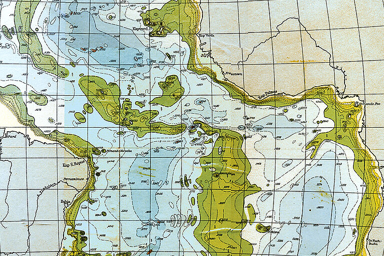 Tiefenkarte des Atlantiks von Theodor Stocks und Georg Wüst von 1934 