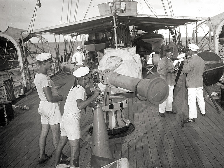 Pilotballonverfolgung am Theodolit und am Entfernungsmesser.