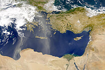 Satellitenbild des östlichen Mittelmeeres. Quelle: SeaWiFS Project, NASA/Goddard Space Flight Center & ORBIMAGE.