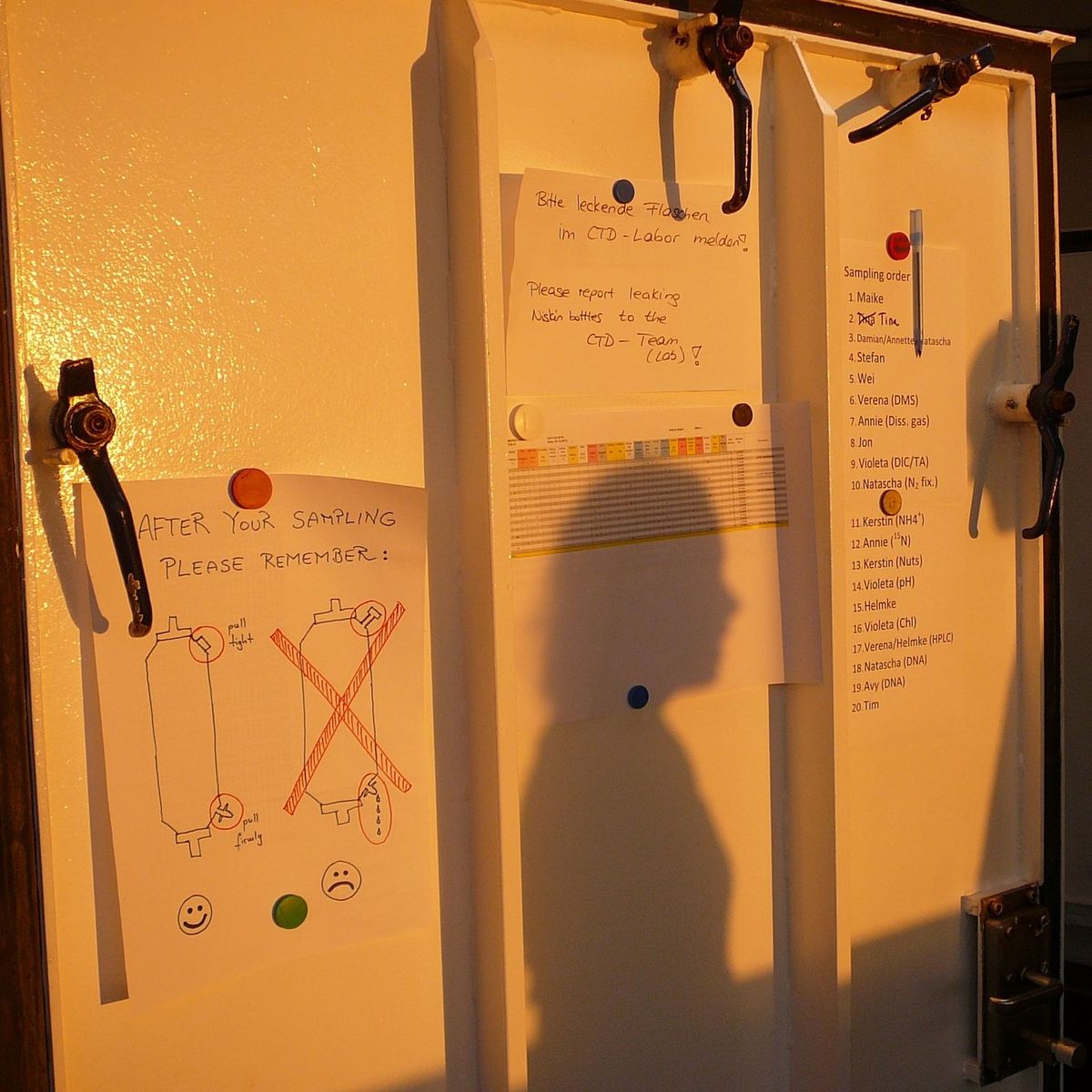 Shadow of Annie on wall with posters